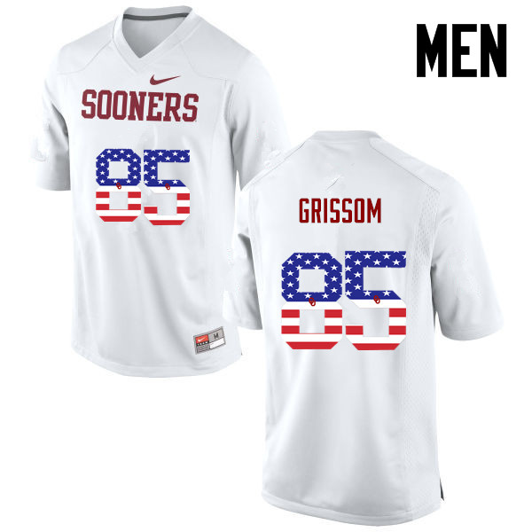 Men Oklahoma Sooners #85 Geneo Grissom College Football USA Flag Fashion Jerseys-White - Click Image to Close